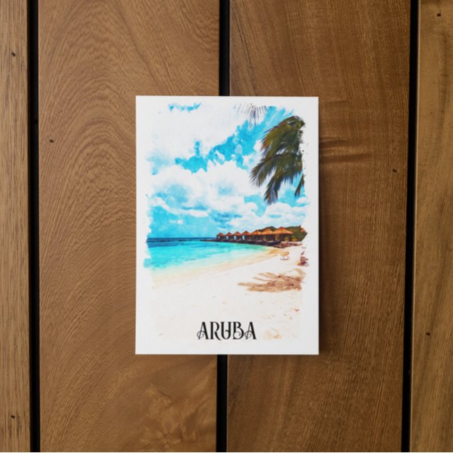 Cartão Postal Férias Mínimas na Ilha do Caribe de Aruba (Aruba tropical watercolor postcard)