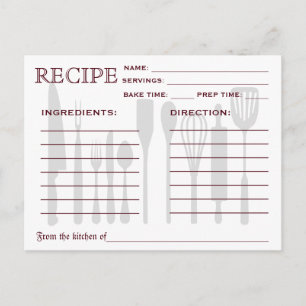 Cartão Postal Ferramentas de Cozinha de Placa de Receita Retroat