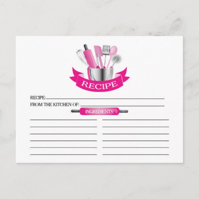 Cartão Postal Ferramentas de cozinha rosa Placas de recebimento  (Frente)