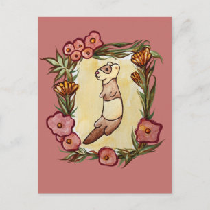 Cartão Postal Ferret Floral Nature Furões
