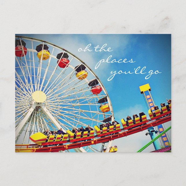 Cartão Postal Ferris Wheel Roller Coaster Places You Go Script (Frente)