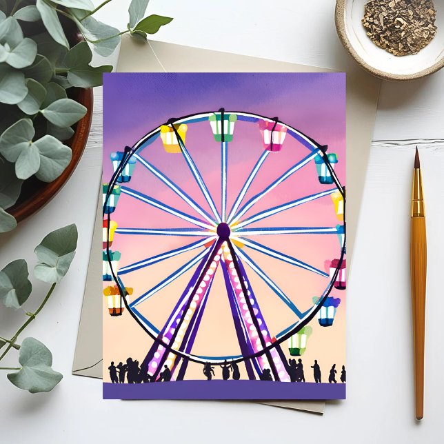 Cartão Postal Ferris Wheel Sunset | Linda Aquarela (Criador carregado)
