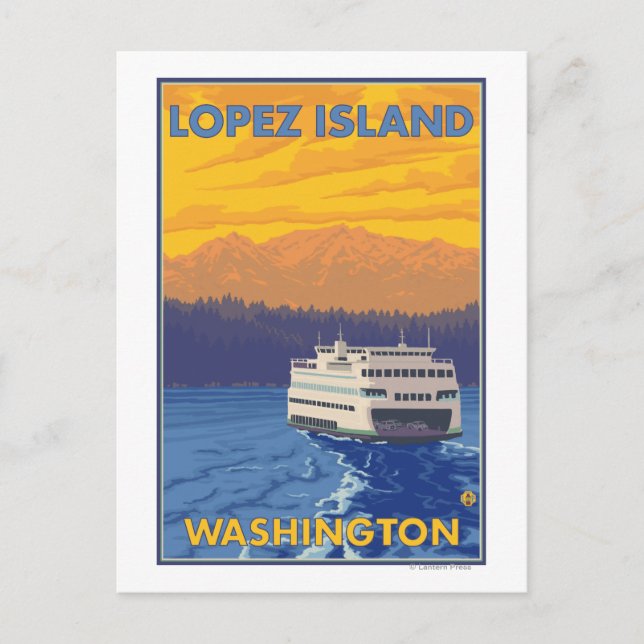 Cartão Postal Ferry and Mountain - Ilha de Lopez, Washington (Frente)