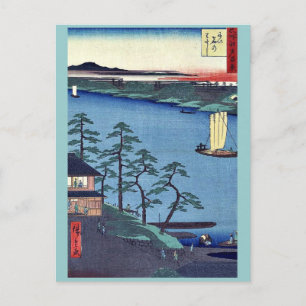 Cartão Postal Ferry Niishuku de Andō, Hiroshige Ukiyo-e.