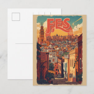 Cartão Postal FES cidade antiga vintage medina Marrocos viagem