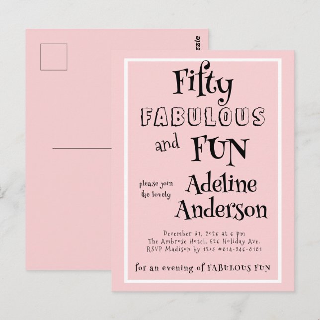Cartão Postal Festa de 50 anos moderna e fabulosa em rosa (Frente/Verso)