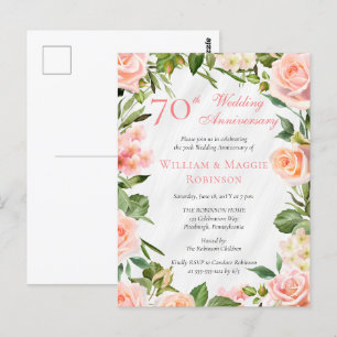 Cartão Postal Festa de 70 de Casamento Floral Elegante Rosa
