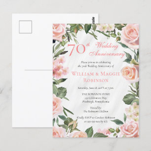 Cartão Postal Festa de 70 de Casamento Floral Elegante Rosa