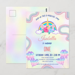 Cartão Postal Festa de aniversário Arco-Íris de Unicórnio Pastel