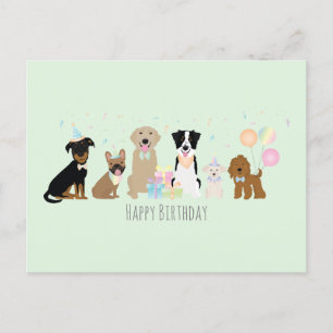 Cartão Postal Festa de Aniversário Cachorros Verde Feliz