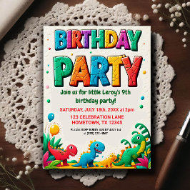 Cartão Postal Festa de Aniversário Colorida de Dinossauro para C