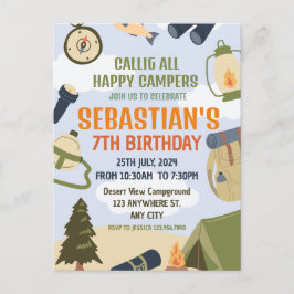 Cartão Postal Festa de Aniversário com Acampamento de Smores ao 