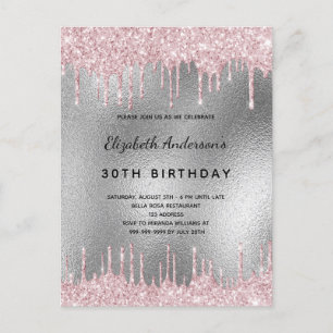 Cartão Postal Festa de aniversário com brilho de prata pingando 
