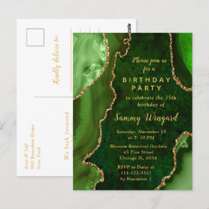 Cartão Postal Festa de Aniversário com Mármore de Ágata Verde e 