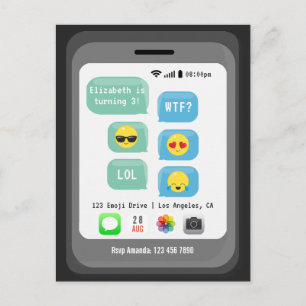 Cartão Postal Festa de Aniversário com Tema de Emoji