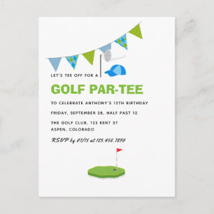 Cartão Postal Festa de Aniversário com Tema de Golfe
