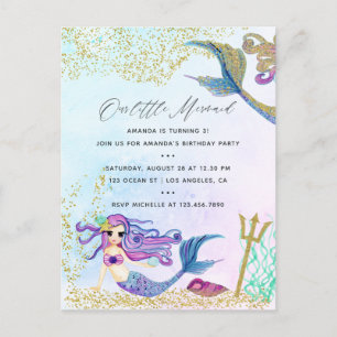 Cartão Postal Festa de Aniversário com tema de Sereia