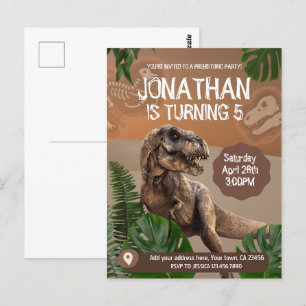 Cartão Postal Festa de Aniversário com Tema do Dinossauro T Rex