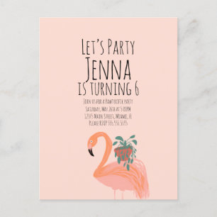 Cartão Postal Festa de Aniversário da Planta Flamingo Fofa Rosa