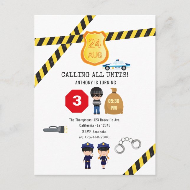 Cartão Postal Festa de aniversário da polícia (Frente)
