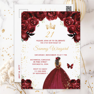 Cartão Postal Festa de Aniversário da Princesa de Cabelo Castanh