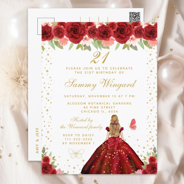 Cartão Postal Festa de Aniversário da Princesa de Cabelo Loiro F (Criador carregado)