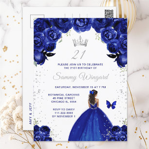 Cartão Postal Festa de Aniversário da Princesa de Pele Morena Az