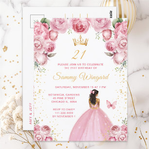 Cartão Postal Festa de Aniversário da Princesa de Pele Morena Ro