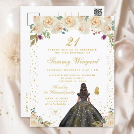 Cartão Postal Festa de Aniversário da Princesa Floral Creme Pele