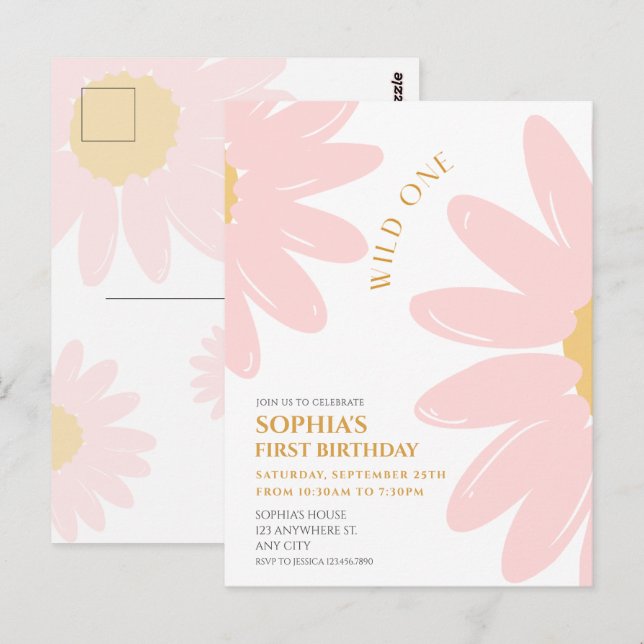 Cartão Postal Festa de Aniversário Daisy Bohmian Wild One 1º Ani (Frente/Verso)