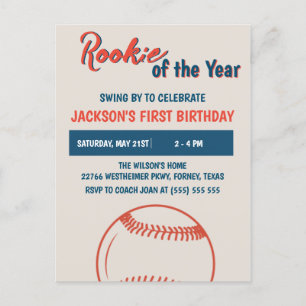 Cartão Postal Festa de Aniversário de 1 ano Rookie of the Year B