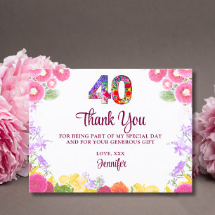 Cartão Postal Festa de aniversário de 40 anos Floral Elegante / 