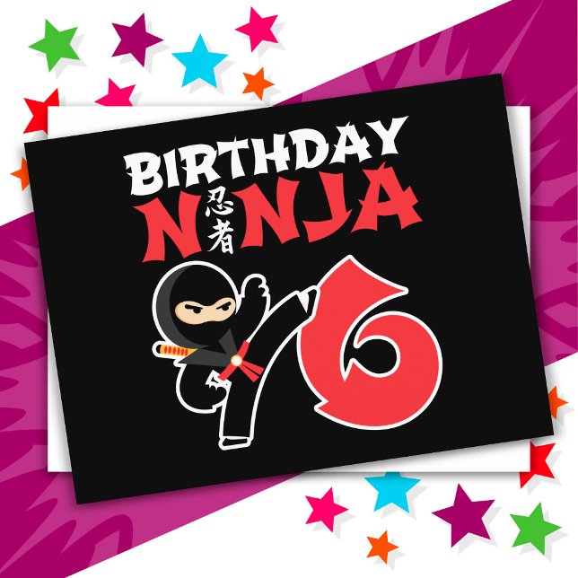 Cartão Postal Festa de Aniversário de 6 Anos de Karatê Ninja Cri (Criador carregado)
