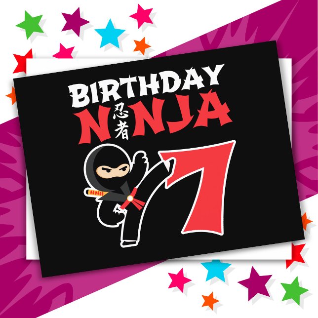 Cartão Postal Festa de Aniversário de 7 Anos de Idade Ninja de K (Criador carregado)