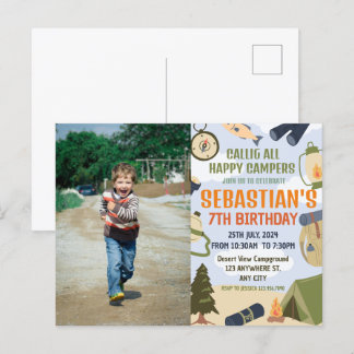 Cartão Postal Festa de Aniversário de Acampamento para crianças