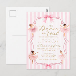 Cartão Postal Festa de Aniversário de Ballet Bailarina Rosa Danç