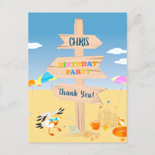 Cartão Postal Festa de aniversário de bebê menino na praia com c