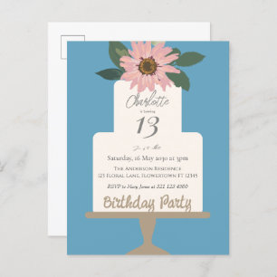 Cartão Postal Festa de aniversário de Bolo Floral Rosa