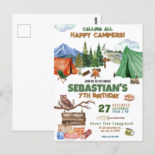 Cartão Postal Festa de Aniversário de Camping crianças modernas