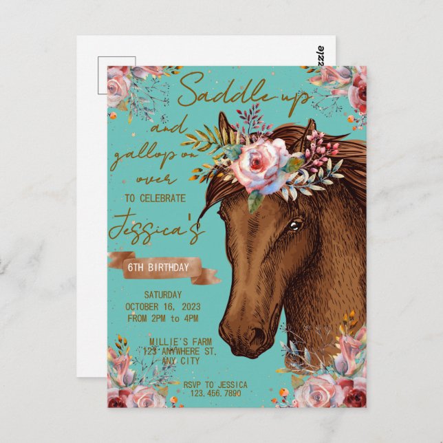 Cartão Postal Festa de aniversário de cavalo de água (Frente/Verso)