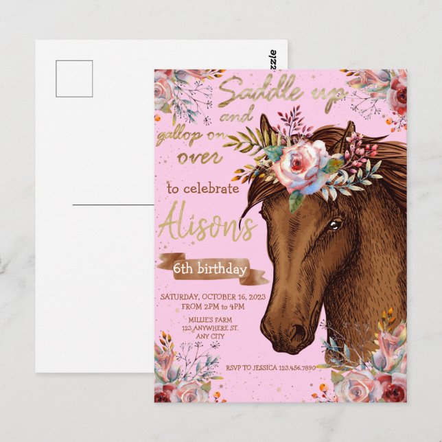 Cartão Postal Festa de aniversário de cavalo de água (Frente/Verso)