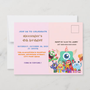 CARTÃO POSTAL FESTA DE ANIVERSÁRIO DE CRIANÇAS COM MONSTROS FOFO