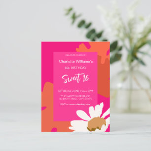 Cartão Postal Festa de Aniversário de Dezesseis Anos Rosa Quente