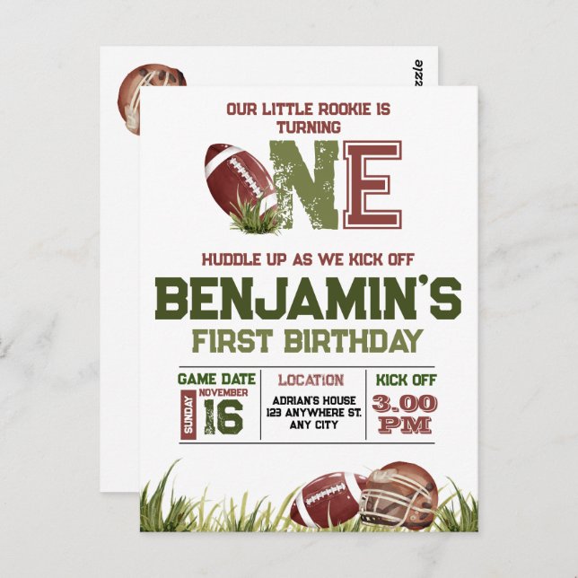 Cartão Postal Festa de Aniversário de Futebol Primeiro Ano de Fu (Frente/Verso)