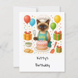 Cartão Postal Festa de Aniversário de Gato temática com bolo