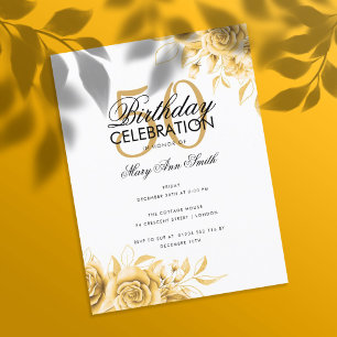 Cartão Postal Festa de aniversário de Glama Floral Elegante Dour