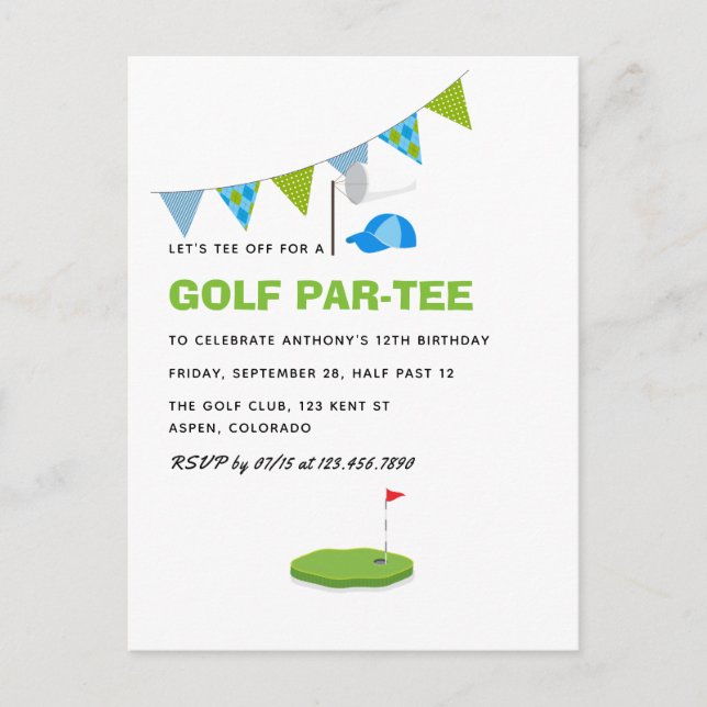 Cartão Postal Festa de aniversário de Golf Themed (Frente)