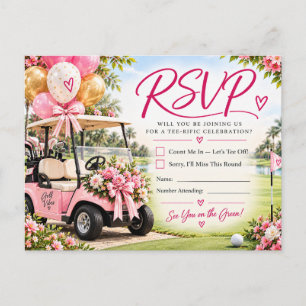 Cartão Postal Festa de Aniversário de Golfe Rosa Carrinho de Gol