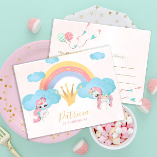 Cartão Postal Festa de aniversário de meninas com unicórnio mági