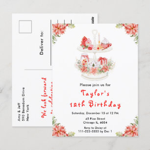 Cartão Postal Festa de aniversário de Natal Feriado - Vermelho